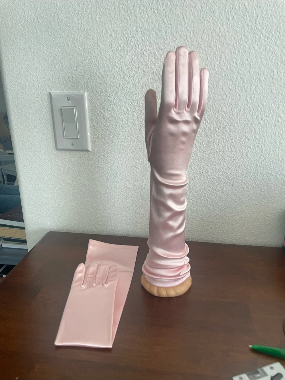Elegant Long Satin Gloves - Pink 17-1/2” long stretchy